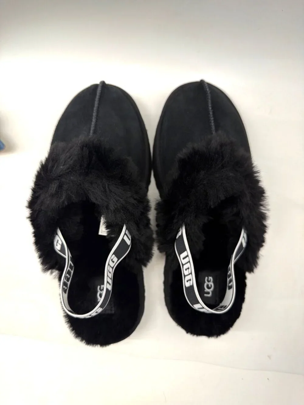 UGG Funkette Black Shearling Slippers Kids Size 5
